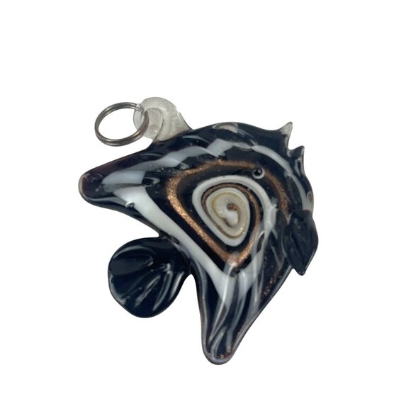 Murano Style Glass Fish Pendant Black White Swirl Handmade Nautical Ocean Charm - Picture 4 of 6